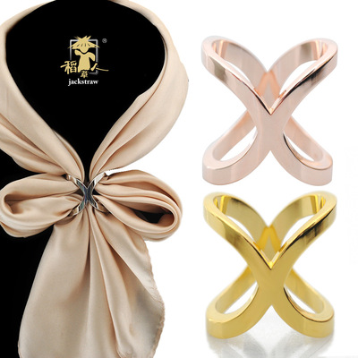 稻草人真金电镀多用途高档十字镂空光面丝巾扣X形围巾方巾披肩扣|ru