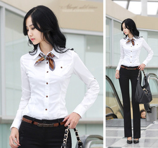 2017 Spring new white shirt women's long sleeve Korean style professional slim work clothes formal wear plus size shirt Women's ol