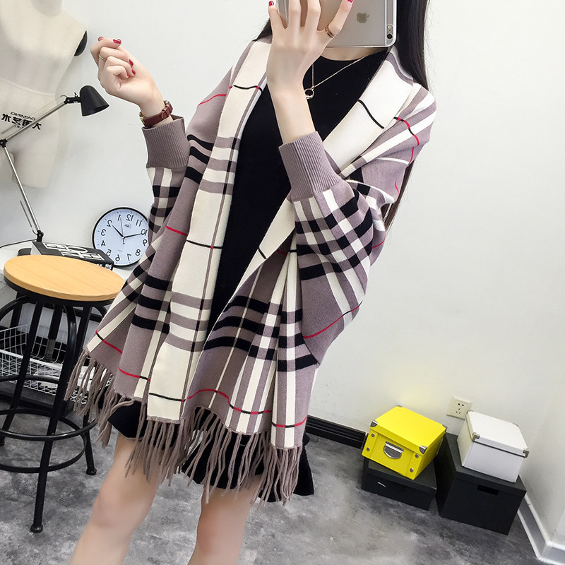 Classic Fashion Prellis Tassel Large Shawl Thickened Cardigan Cloak Tassel Long Sleeve Coat Sweater