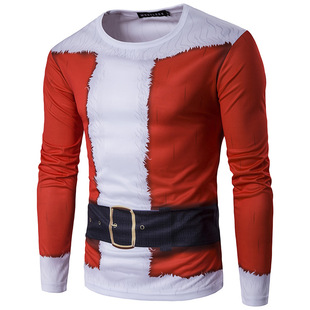 Foreign trade wholesale fashion Men's new round neck 3D Santa Claus clothing printed long sleeve T-shirt CT297