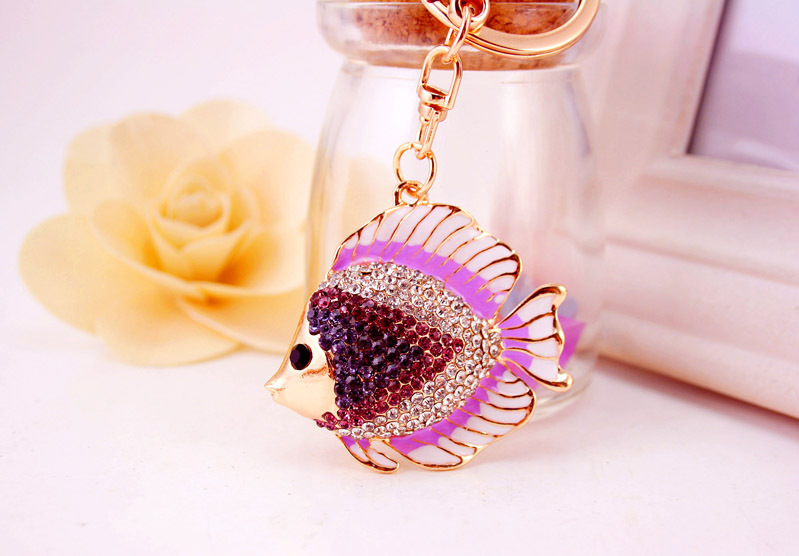 39g Weight Alloy, Metal Material Fish Pattern Unisex Gender Pink, Purple, Blue, Yellow Color Creative Diamond Cartoon Color Tropical Fish Keychain 8