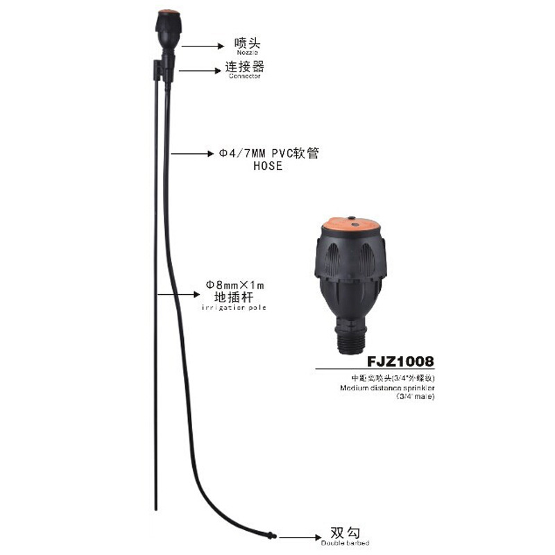 1.5米高杆地插+手雷喷头 R10喷头 移动式灌溉支架+ 旋转喷头喷淋