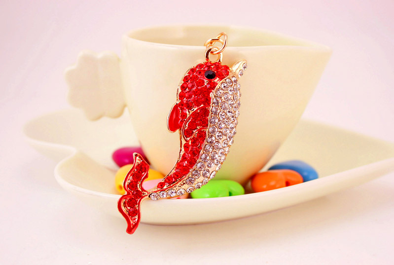 34g Weight Alloy, Metal Material Animal Pattern Unisex Gender Pink, Red, Blue, Black Color  Creative Cute Rhinestone Dolphin Keychain 9