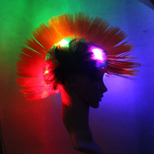 跨境電商萬聖節化裝舞會裝扮酒吧表演頭飾LED發光雞冠發朋克假發