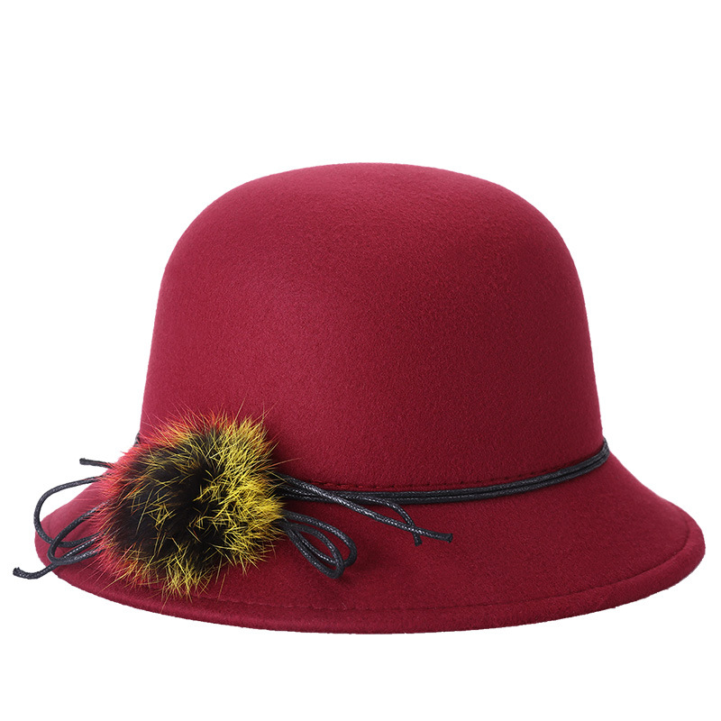 2020 nueva moda de primavera cálido sombrero de copa de calle a prueba de frío sombrero de lavabo de lana flor sombrero de mujer