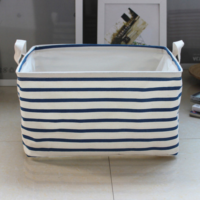 北欧风条纹布艺收纳箱宿舍家居棉麻储物盒防水可洗折叠一件代发