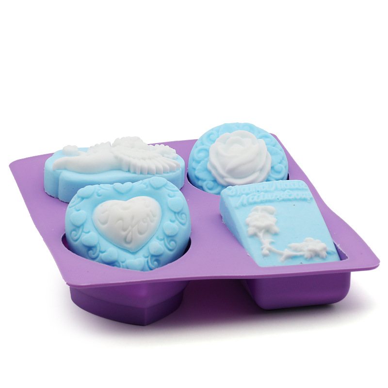 4连天使玫瑰硅胶手工皂模 硅胶肥皂模 蛋糕工具diy silicone制品