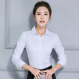 韩版职业装衬衫女长袖修身OL酒店工作服大码显瘦白色衬衣正装工装