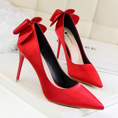 9222-2 han edition fashion shoes high heel with shallow mouth sweet pointed silk bow after single shoe heels