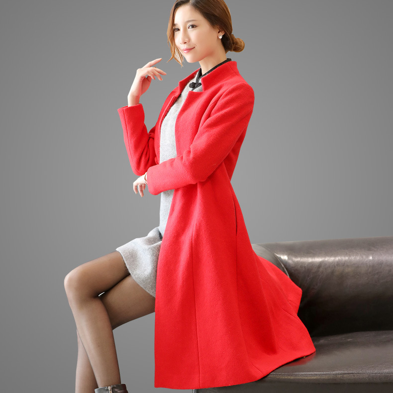 Chui Tiniao spring clothes new pattern Woolen coat Women's wear Retro Mid length version Woollen cloth overcoat Self cultivation Waist Show thin