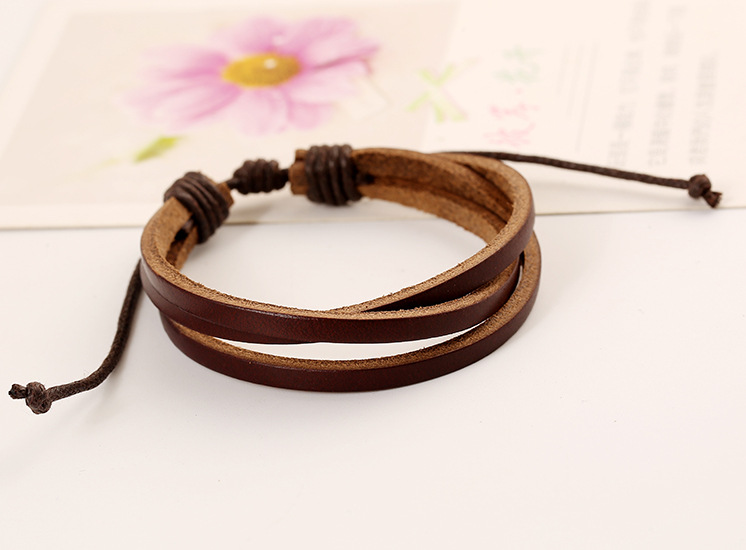 Multi-layer hand-woven first layer leather bracelet