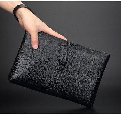 男士真皮手包鳄鱼纹包头层牛皮商务男包手拿包大容量手抓包软