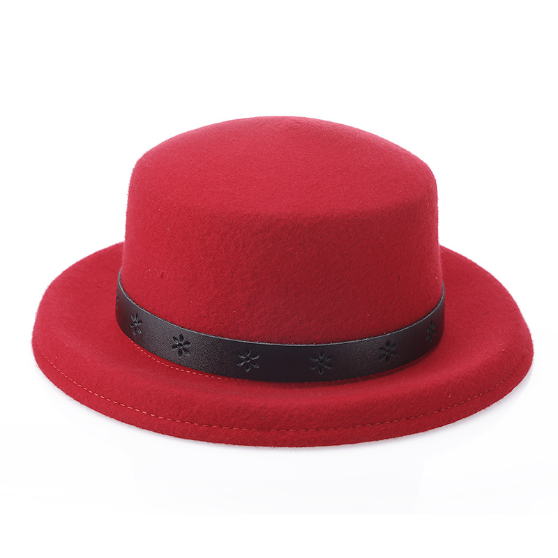 Sombrero de otoño e invierno lana pura Flat Top curling moda sombrero del jugador bolos decoración cuero Británico fuerza fábrica al por mayor