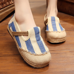 Tai chi kung fu shoes for women cotton and hemp shoes Japanese striped straw linen shoes 