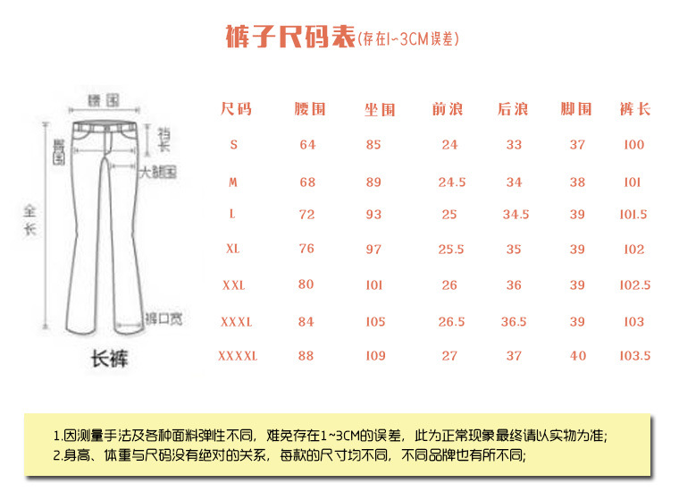 裤子尺码表