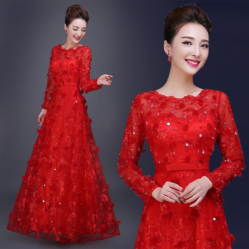 Red bride wedding toast dress dinner ann...