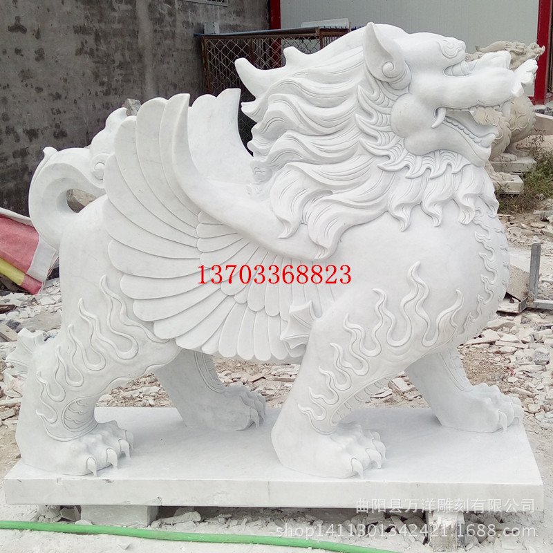 万洋雕刻_石雕貔貅_汉白玉石雕貔貅_汉白玉石雕麒麟