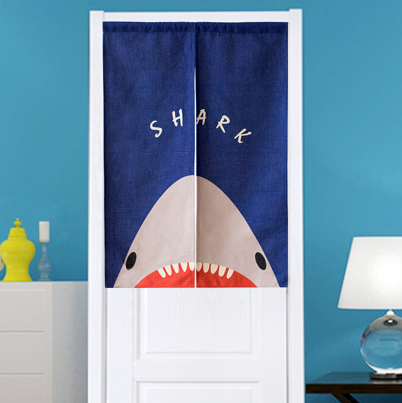 Cartoon Shark Blinds Fengshui curtain Cotton and hemp Partition curtain Entrance bedroom Bathroom half curtain
