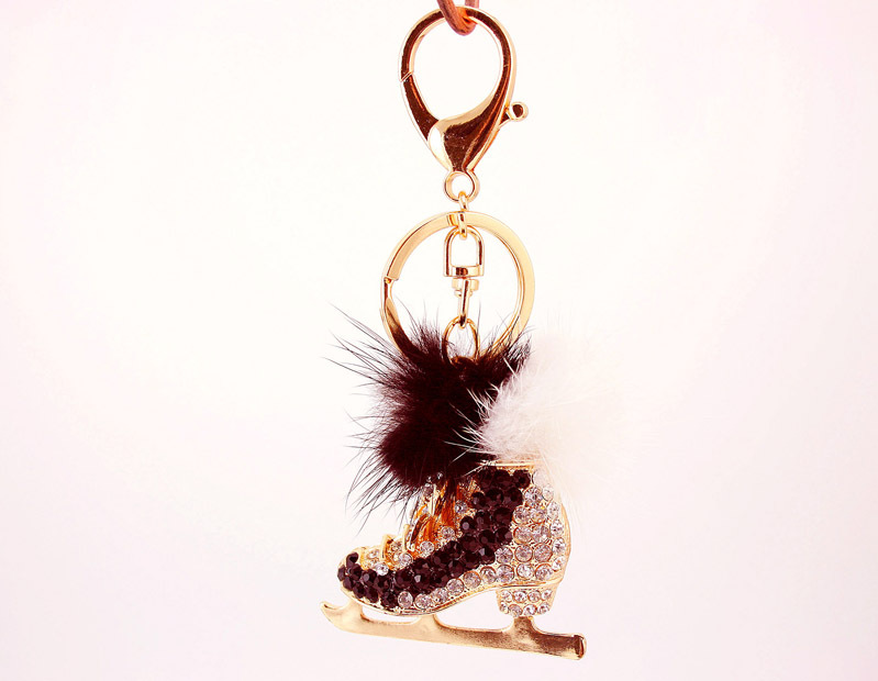 38g Weight Alloy, Metal Material Shoe Pattern Unisex Gender Pink, Black Color Korean Cute Fashion Diamond Hair Ball Skates Car Keychain 7