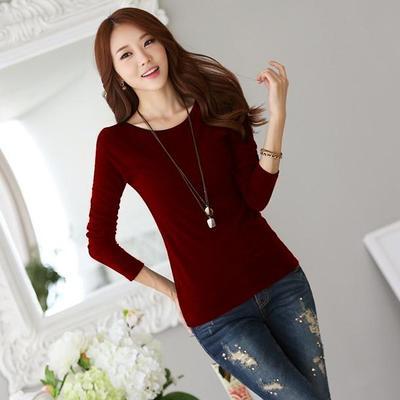 A Generation Of Pure Color Plus Velvet Thick Long-sleeved Bottoming Shirt For Women Autumn And Winter Round Neck T-shirt Slim-fitting Thermal Underwear