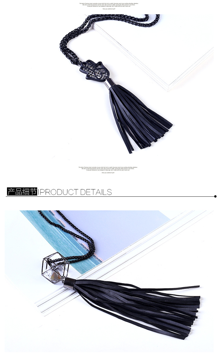 Triangle Leather Tassel Long Sweater Chain display picture 4