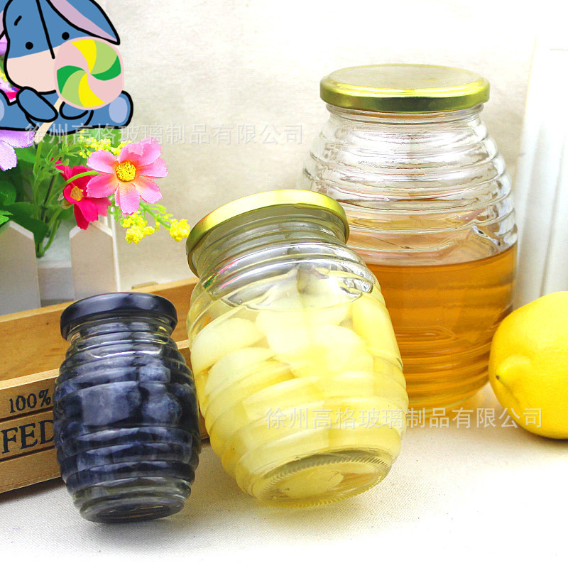 蜂蜜螺旋瓶蜜蜂 装1斤2斤蜂蜜瓶 玻璃瓶密封罐酱菜瓶含盖