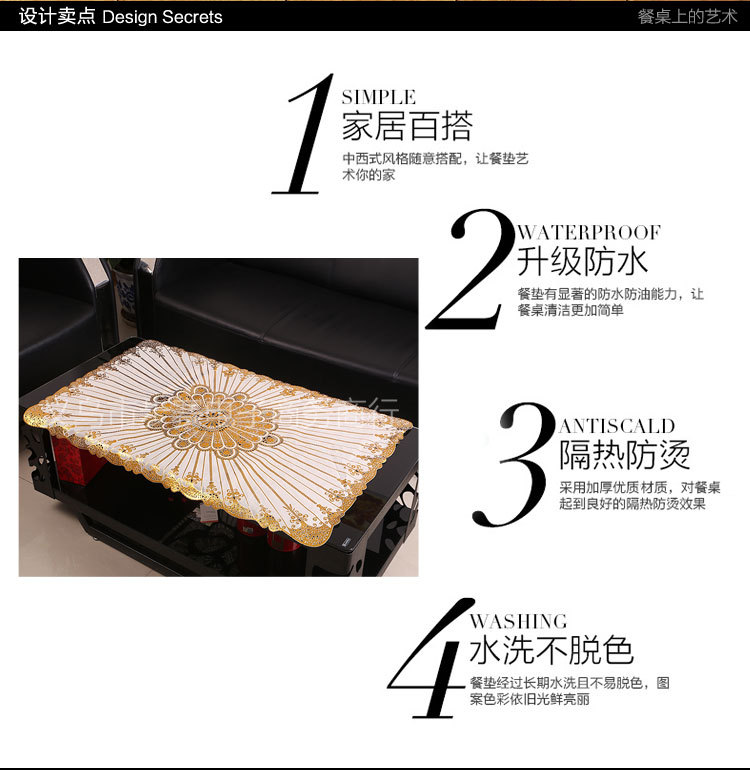 Wholesale of new PVC creative printed placemats, hotel and restaurant anti-slip Western placemats, heat-insulating plate MATS, white base rice base table MATS and bowl MATS detail image 3