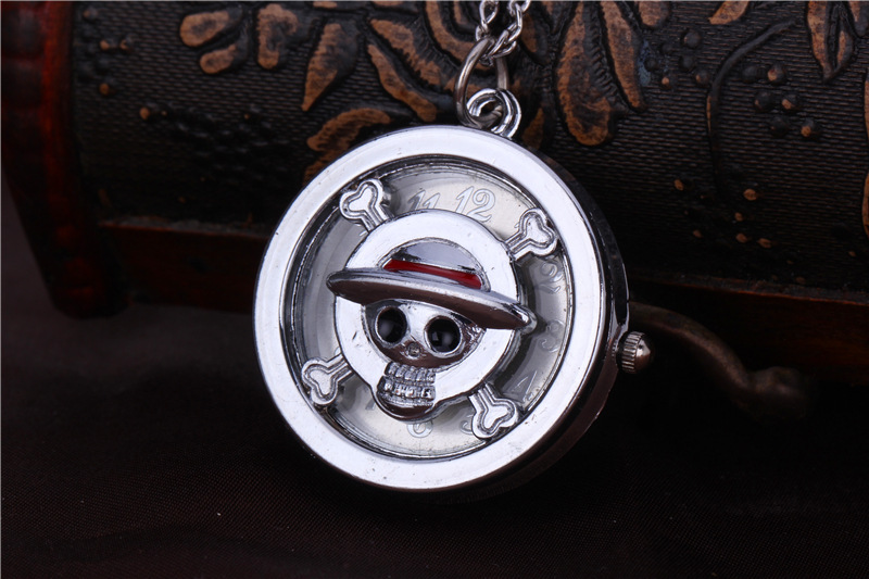 Cartoon One Piece Skull Ghost Head Retro Pocket Watch White Steel Silver Pocket Watch Animation Watch Factory Wholesale