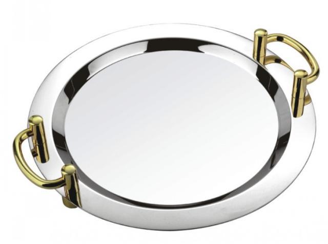 不锈钢圆形有耳镜面盘 镜盘 自助沙拉盘 冷餐盘 自助餐沙律果盘盘