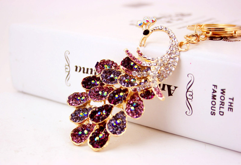 41g Weight Alloy, Metal Material Animal Pattern Unisex Gender Pink, Purple, Red, Blue, Gold Color Creative Diamond Peacock Keychain 7
