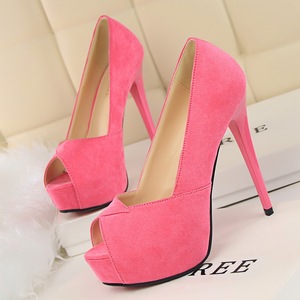 1118-1 han edition fashion simple heels with ultra fine with waterproof Taiwan nightclub show thin shallow mouth fish mo