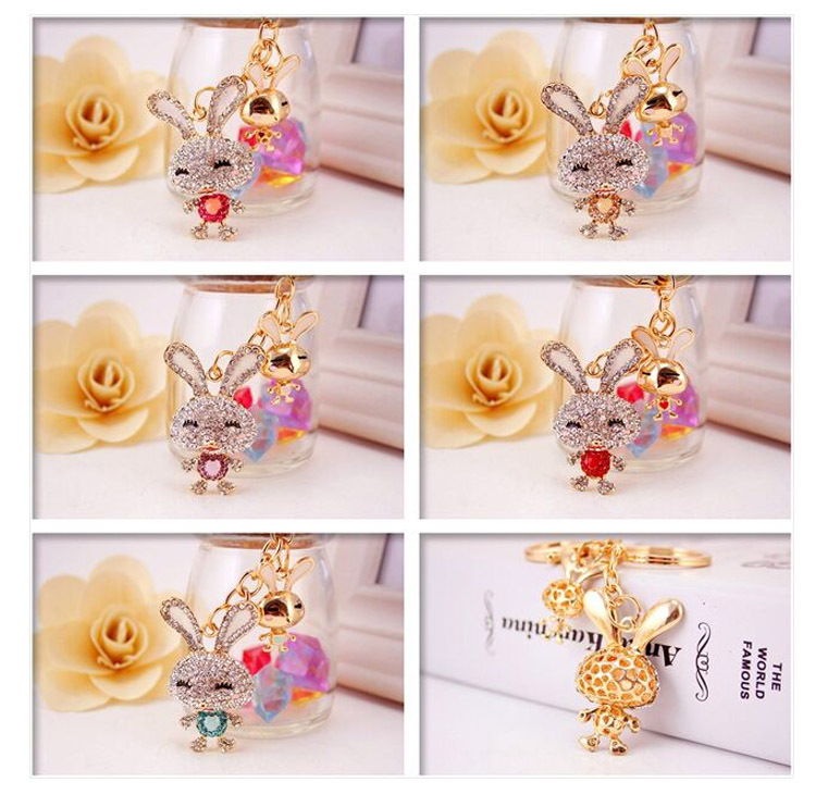35g Weight Alloy, Metal Material Rabbit Pattern Unisex Gender Pink, Purple, Red, Blue, Peach Color Korean Creative Cute Diamond Cartoon Bunny Car Keychain 1