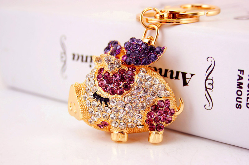 Creative Cute Diamond Zodiac Pig Car Keychain display picture 15