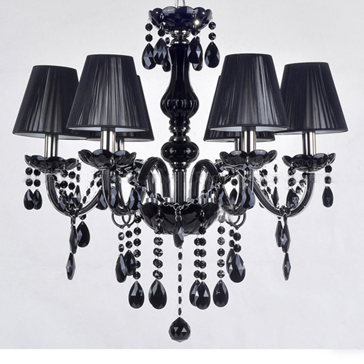 Guzhen fábrica al por mayor araña de vela negra de 6 cabezas con pantalla araña de cristal negro lámpara de vela Europea restaurante