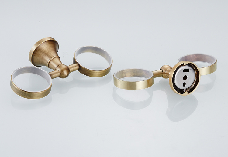 全铜复古欧式双杯架漱口杯架仿古壁挂式五金卫浴挂件