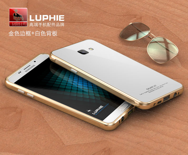 Luphie Aircraft Aluminum Metal Frame 9H Tempered Glass Back Cover Case for Samsung Galaxy A7 (2016) A7100