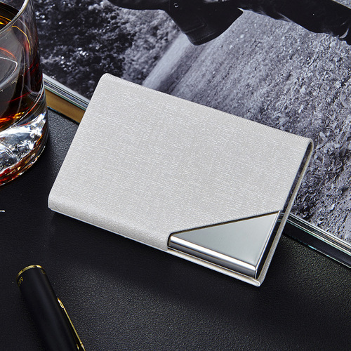 Leather stainless steel thin business card holder for men and women, business fashion business card box, metal creative gift 007