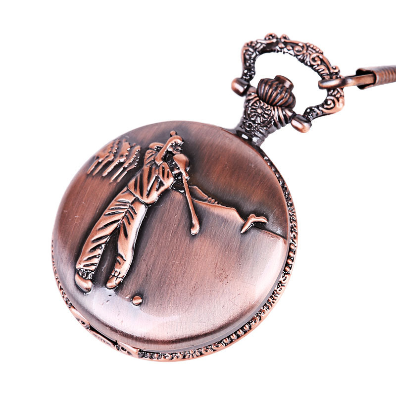 Ancient Red Prairie Golf Pocket Watch Large European and American Wind Relief Golf 9043 Pocket Watch