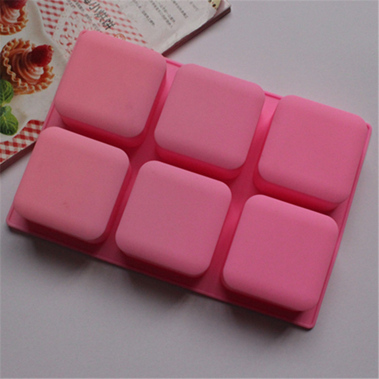 新款推出硅胶蛋糕模6连正方形圆角手工皂模单孔出皂150克