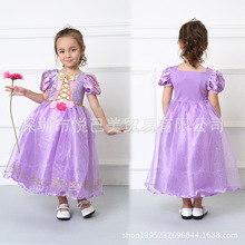 万圣节爱洛睡美人长发公主裙 紫色连衣裙女童舞台表演服 小洋装