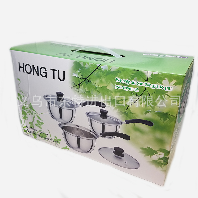Factory direct sales of stainless steel milk pot three-piece set, Korean-style glass lid gift pot, single-handle multi-functional milk pot detail image 5