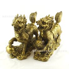 铜祥云麒麟戏珠送子黄铜麒麟摆件一对家居摆饰工艺礼品