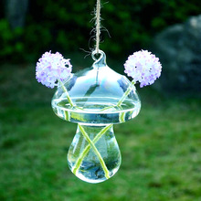 创意悬挂垂吊透明水培玻璃工艺品蘑菇花瓶人工吹制插花小装饰花器