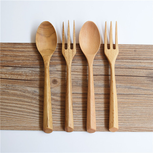 Japanese simple creative triangle handle wooden spoon and fork set fashionable wooden spoon and fork tableware