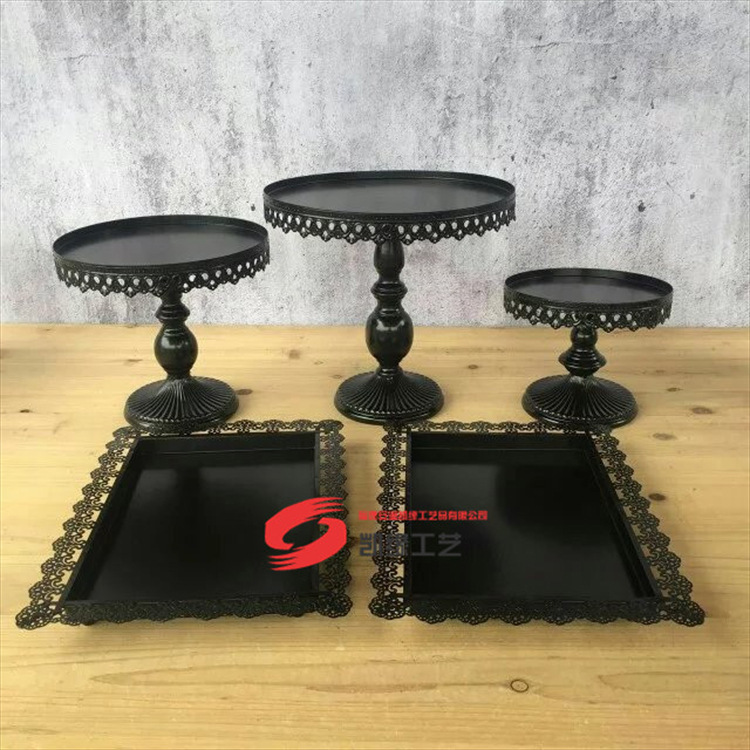 De estilo europeo de hierro negro mesa de comedor taza de la torta soporte pan pastelería bandeja de postre fiesta de la boda traje de pastelería