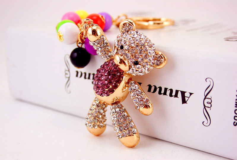 49g Weight Travel Occasion Alloy, Metal Material Doll Pattern Unisex Gender Pink, Purple, Red, Blue, Peach Color Korean  Creative Cute Diamond Cartoon Bear Car Keychain 5