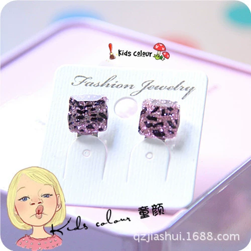 Children's square hair accessory, ear clips, earrings, wholesale, no pierced ears