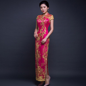 Chinese dresses for women girls Sequin lace long cheongsam split vintage miss etiquette cheongsam qipao Chinese dress stage performance annual meeting
