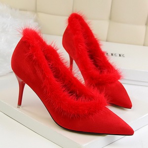 Han edition winter 1025-3 new single shoe heel high with suede pointed rabbit maomao shoes warm high heels