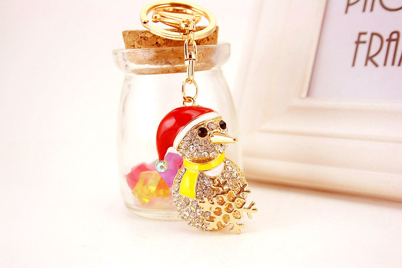 46g Weight Birthday Occasion Alloy, Metal Material Snowman Pattern Unisex Gender Christmas Hot-selling Craft Small Gifts Diamond Snowman Car Metal  Key Chain 3